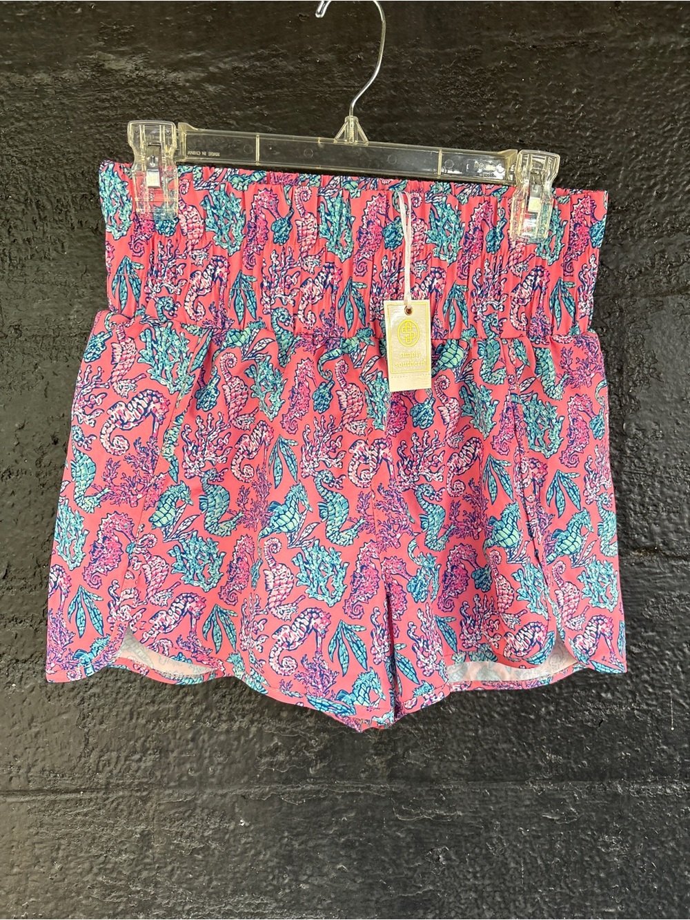 Simply Southern Pink Shorts with Aqua Coral Seahorse Print